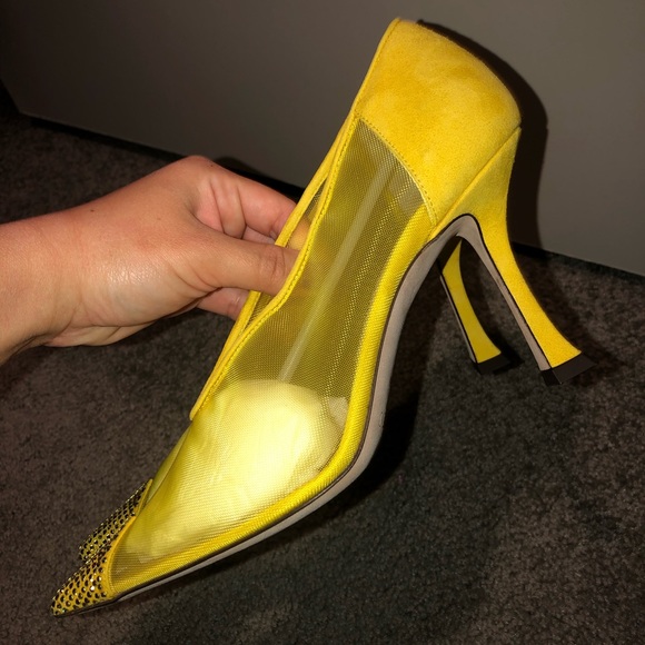 Jimmy Choo Women Nicole 90 Yellow Mesh and Suede Pumps with Crystal size 36 - Picture 3 of 6